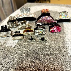 Set of 12 Rhinestone Hair Clips multi sizes